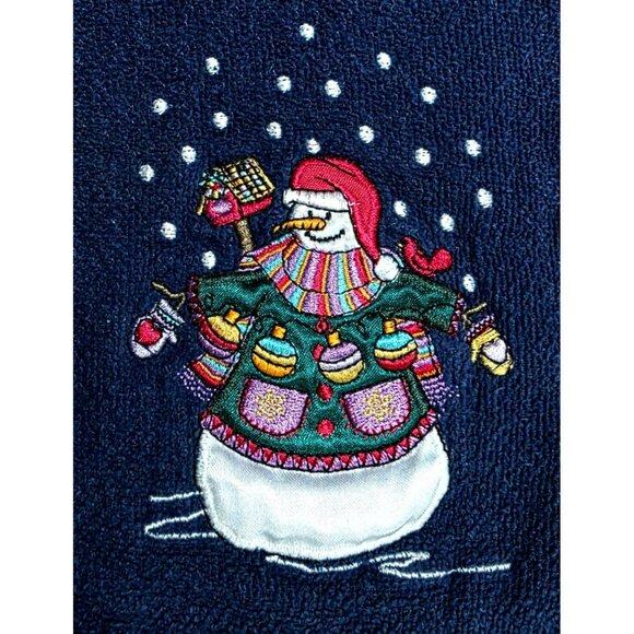 2 VTG Christmas Snowman Hand Towel Embroidered Snowflakes Tree Holiday Decor JCP - Picture 7 of 13